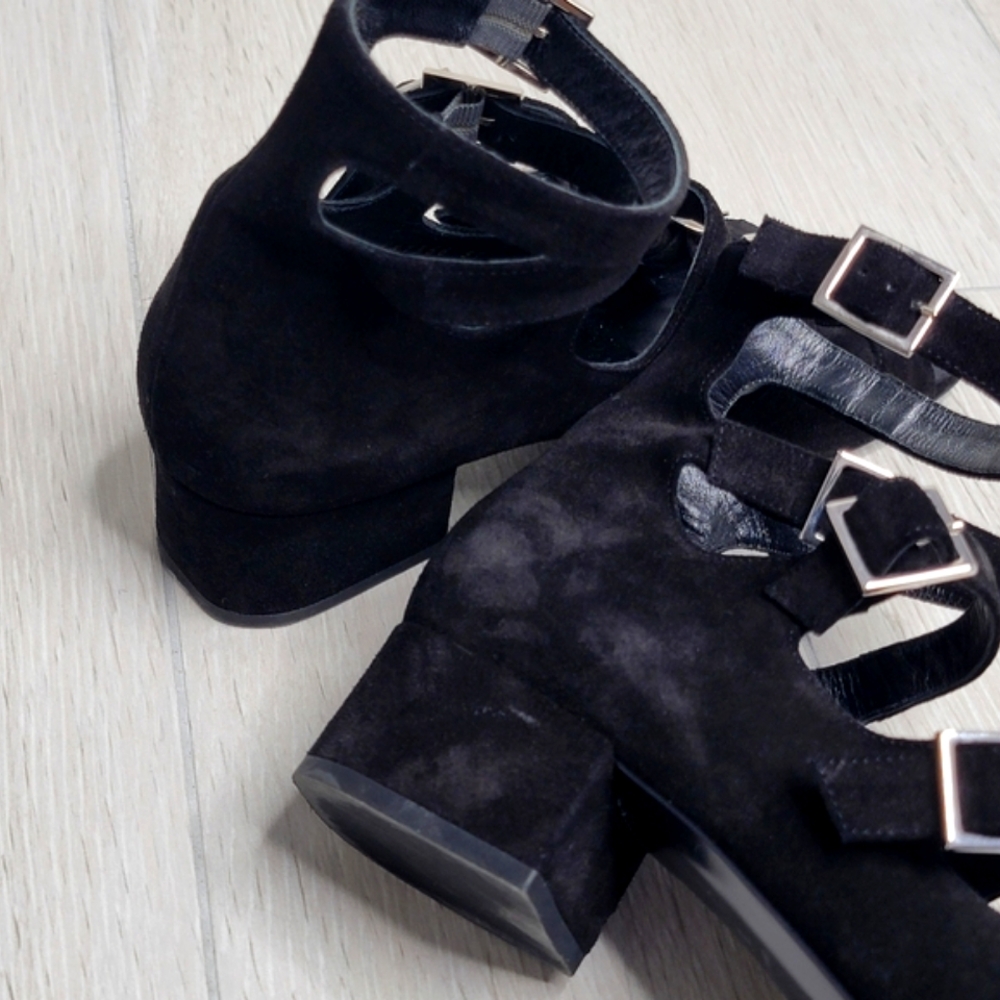 SAINT LAURENT Suede Babies Buckle Sandals In Black 37/7. - Picture 6 of 14